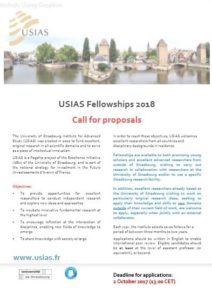 Call for proposals ´University of Strasbourg Institute of Advanced Science (USIAS)´ Fellowships 2018